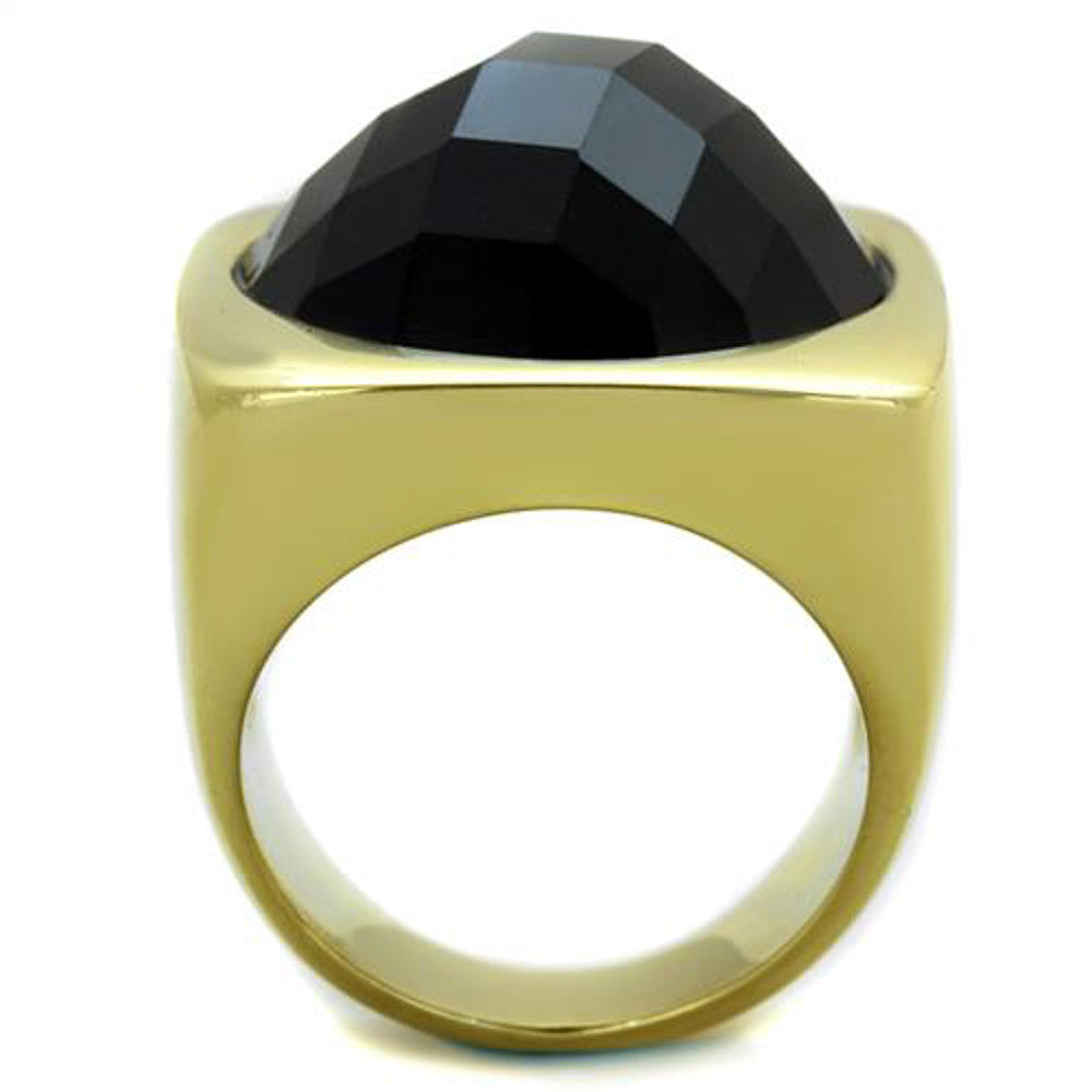 ARTK1925 Stainless Steel 14k Gold IP Synthetic Onyx, Cocktail, Fashion Ring  Size 5-10